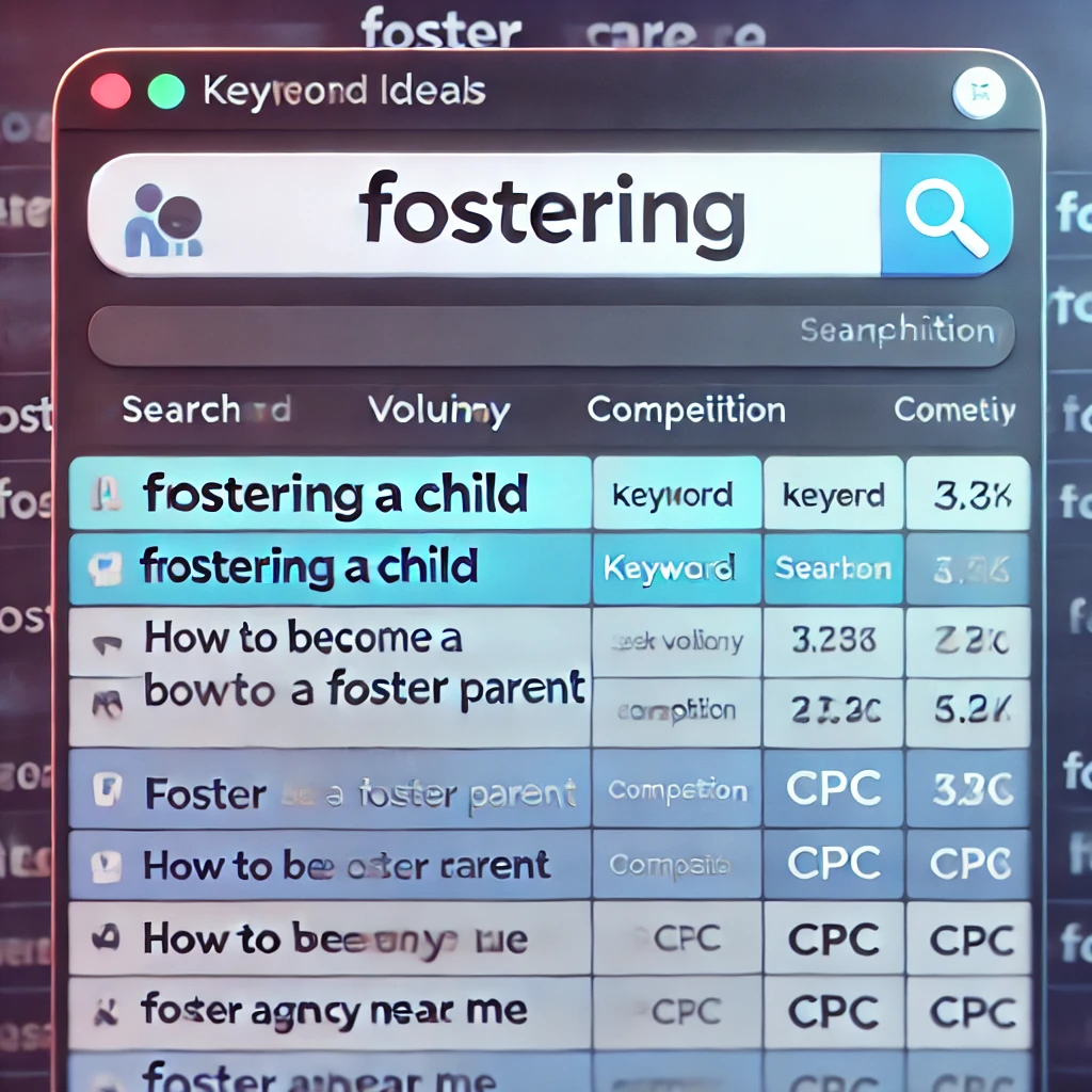 Keyword research interface representing social care paid media planning